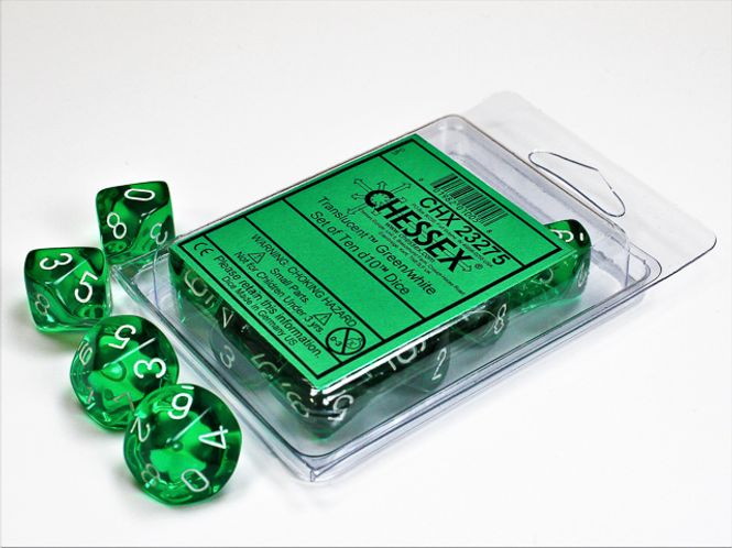 Hovedbilde Translucent Green/white Set of Ten d10s
