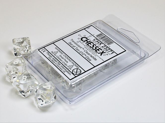 Hovedbilde Translucent Clear/white Set of Ten d10s
