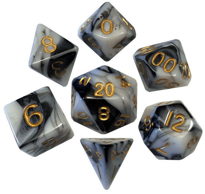 Hovedbilde 16mm Acrylic Poly Dice Set Marble with Gold ...